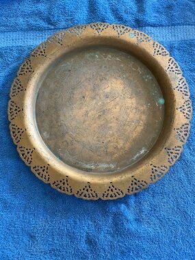 Vintage Decorative Brass Serving Tray - Ornate Scalloped Edge